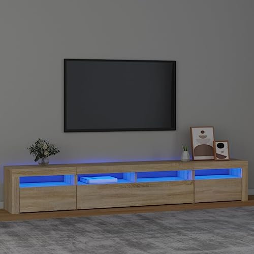 TJROO Mueble para TV con Luces LED de Roble Sonoma - 240 x 35 x 40 cm, Madera Contrachapada, Televisión y Salón, Con Puertas y Consola