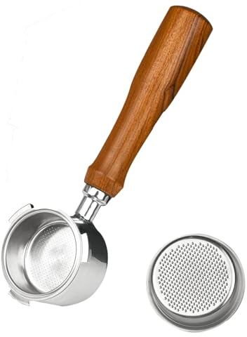 Pas de poignée de café inférieure 51 mm, filtre portatif AolKee Bottomless 51 mm compatible avec Delonghi EC680/EC685, poignée en bois réutilisable en acier inoxydable et filtre de port Bottomless