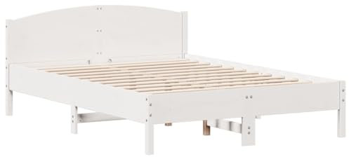 vidaXL Massivholzbett mit Kopfteil, Holzbett mit Sperrholzlatten, Doppelbett für Schlafzimmer, Bett Bettgestell, Weiß 160x200cm Kiefer