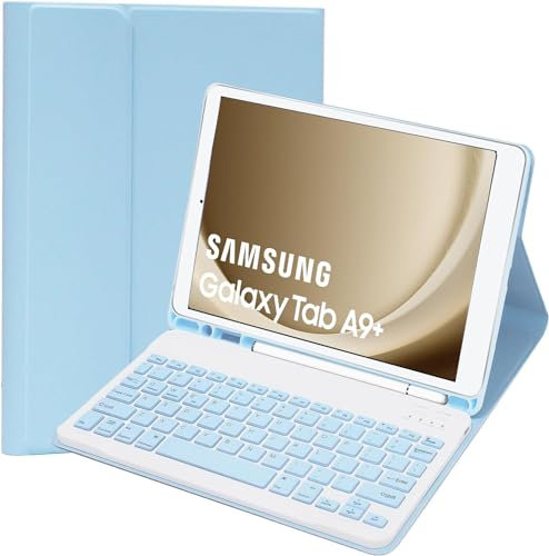 Case with Keyboard For Samsung Galaxy Tab A9+ 11 inch 2023, UK Layout Keyboard For Samsung A9 Plus Tablet, Slim PU Cover with Wireless keyboard for Tablet samsung A9+ Plus (Blue)