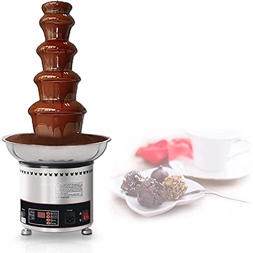 Fontaine à fondue au chocolat en acier inoxydable à 5 niveaux, machine à fontaine à chocolat électrique commerciale à affichage numérique, capacité de 9 livres, facile à assembler, pour fête de maria