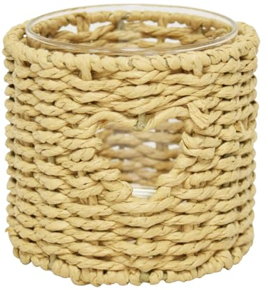 CONCORD HOME & INTERIOR Windlicht Herz | Seegras mit Glaseinsatz | Teelichthalter Kerzenhalter | 11,5 cm
