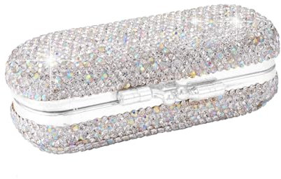 Blueshyhall Lippenstift Etui Spiegel Mini, Lippenstift Etui mit Deckel, Hartschalen Lippenstift Organizer Klein Mit Bling Kristall Diamant Für Frauen, Herren, Reisen, Handtaschem (Weiß)