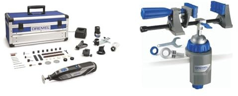 Dremel 8240 Cordless Rotary Tool 12V 2Ah Lithium-ion Battery, Multitool Kit with 5 Attachments, 65 A & 2500 Multi-Vise, 3-in-1 Adjustable Bench Vice with Clamp and Tool Holder