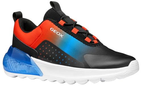 Geox J ACTIVART ILLUMINUS Sneaker, Black/Lt Red, 10 UK Child