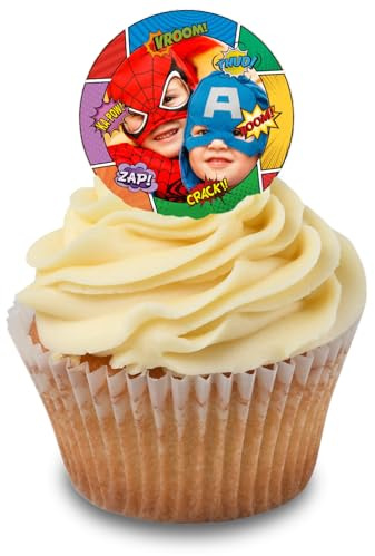 Cakeshop Cupcake Personalisierte Essbare Tortendekorationen mit Superhelden-Comicrahmen | Mit eigenem Bild personalisieren | Für Geburtstage & Feiern | Zucker- oder Oblatenpapier-Optionen