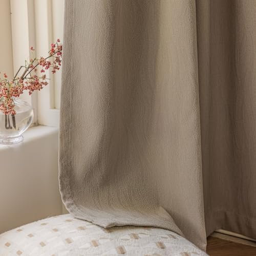 ANAZOZ Vorhänge Fenster Wohnzimmer, Verdunkelungsvorhang Ösen 2er Set 137x160cm (Breite x Höhe) Vorhang Chenille Einfarbige Geometrische Struktur In Hellkaffee