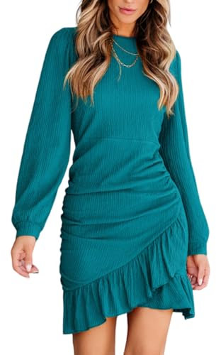 CUPSHE Women's Mini Dress Floral Eyelet Picot V Neck Elastic Waist A-Line Casual Party Cocktail Slip Short Dress Teal L