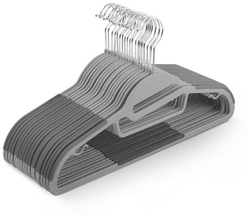 KEPLIN rutschfeste Kleiderbügel – langlebiges, schlankes Design für platzsparende Aufbewahrung mit 360°-Drehgelenk, Krawatten-Organizer, Gurthaken und S-förmiger Öffnung, Dunkelgrau, 30 Stück