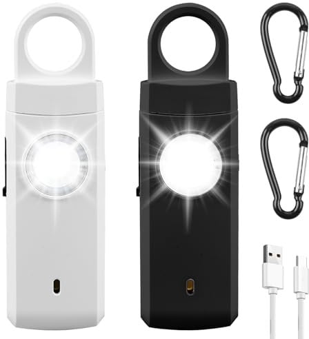 Persönlicher Alarm, 2 Stück 130dB Taschenalarm für Frauen mit LED-Licht Selbstverteidigungsalarm Schlüsselanhänger Panik Alarm Schrillalarm für Frauen Senioren Ganze Familie