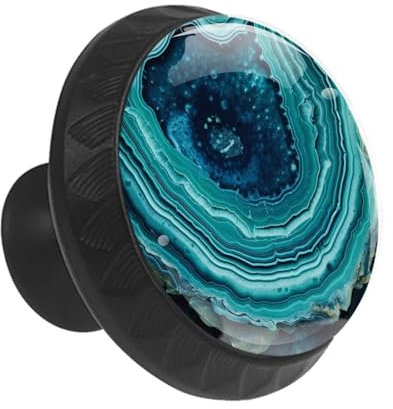 Anna Cowper Lot de 12 boutons d'armoire noirs en verre texturé agate bleu sarcelle pour commode, tiroir, armoire de cuisine, porte de meuble (35 mm)