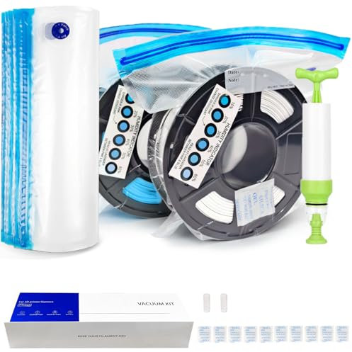 YOOPAI Filament Vakuumbeutel Kit, 10 Stück Filament AufbewahrungTransparente Vakuum Taschen 34 * 30cm, 10 Trockenmitteln, 2 Dichtungsclips und 1 Handpumpe