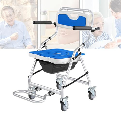 Chaise de Douche Pliante avec accoudoirs et Tabouret de Douche avec Roues de Frein, Chaise de Douche pour Personnes âgées avec roulettes, chaises de Douche roulantes, Chaise de Bain Pliante