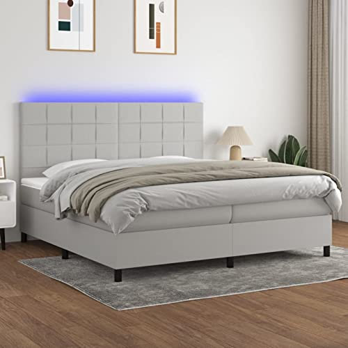 qohoio Boxspringbett mit Matratze & LED Bett Boxspringbett Bett Mit Matratze Polsterbett Schlafzimmer MöBel Hellgrau 200x200 cm Stoff - 3134901