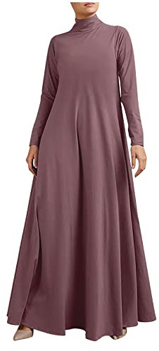 Womens Summer Dresses Abaya Muslim Maxi Plus Size Dress Long Sleeve High Neck Flowy Clothes