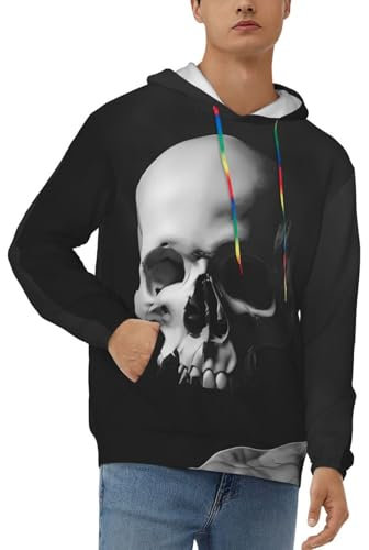 Zorin Sweat à capuche pour homme avec poche tête de mort blanche imprimé 3D, Noir , XL