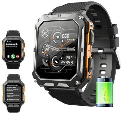 stahl gear stahlgear Thor - Die stabilste Smartwatch mit Telefonfunktion, 1,81'' Display, wasserdicht, Aktivitätstracker, Tracker mit Schlafmonitor, Blutdruckmessung, Sportmodi, Android und iOS