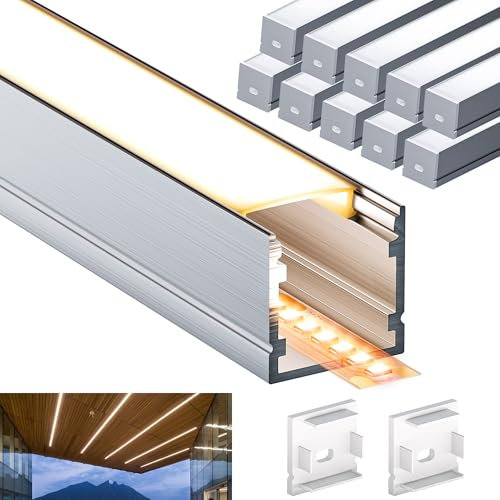Brillivanture LED Profil Set mit 10 LED Diffusor-Abdeckungen und 10x2m LEDSchiene, 15mm Aluminium Profil für Wand- & Deckenmontage von Leisten