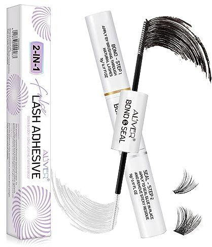 Lash Glue Bond and Seal Long Lasting Strong Hold Waterproof 2 in 1 Cluster Eyelash Glue, Strong Hold&Waterproof Eyelash Clusters Glue 5ml Black-Bond, 5ml Clear-Seal