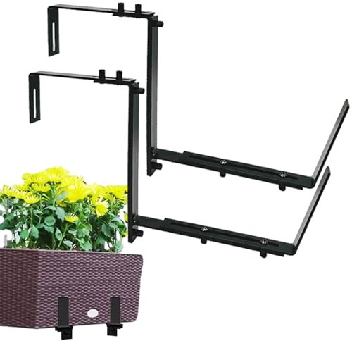 Lesunbak Soportes para macetas de ventana, 2 soportes ajustables de metal, soporte de de cama de jardín al aire libre, ganchos de montaje en pared para balcón, vallas, patio y jardín