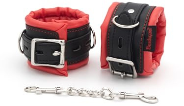 BONDAGERIE® Manette per Coppia Nero e Rosso, imbottite e morbide, sexishop uomo donna lui lei accessori catenina metallo