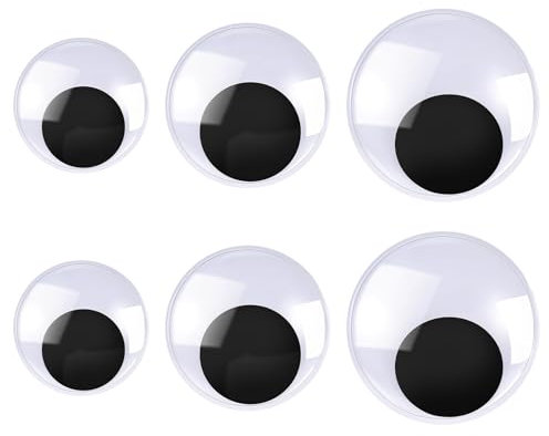 Prasacco Ojos móviles autoadhesivos, grandes, 6 unidades de 100/80/50 mm, redondos, de plástico, ojos flotantes, autoadhesivos, pegatinas 3D para decoración, álbumes de recortes, manualidades (negro +