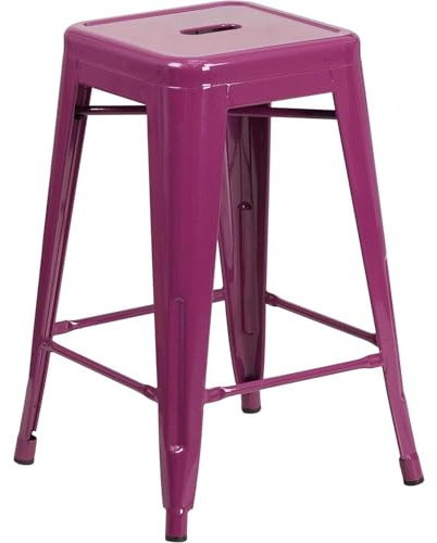 FWStyle Kai purple Industrial 66cm Backless Metal Stool – Distressed Finish, Stackable Bar & Kitchen Seating, Indoor Outdoor Use, Commercial Grade Café Restaurant Chair
