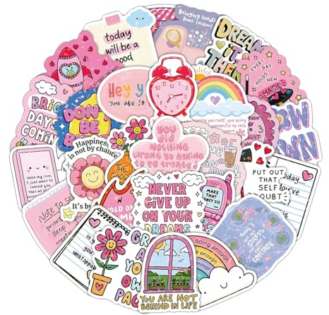 50Pack Pink Reminders Motivational Stickers, Inspirational Cartoon Laptop Stickers, Positive Waterproof Journal Sticker, Affirmation Sticker for Scrapbook, Water Bottles, Laptops