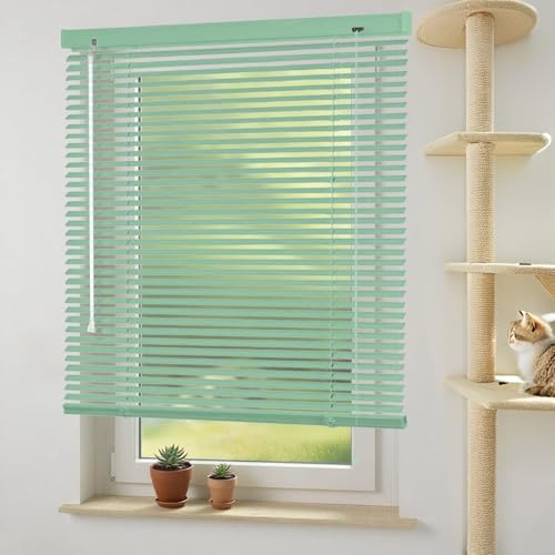 AJTXCSFOQL Alu-Jalousie Nach Maß Jalousien 25mm Aluminium Lamellen, 45 60 85 90 105 120 130 145 150 165 55 70 cm Fenster Jalousette innen, Licht- und Blendschutz, inklusive Montagematerial(Grün)