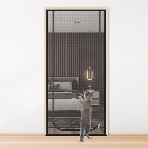Cat Screen Door 85x200cm, Mesh Pet Door with Double-Sided Zipper, Scratch-Resistant Reinforced Net for Cats and Dogs(U-Shaped-Gray)
