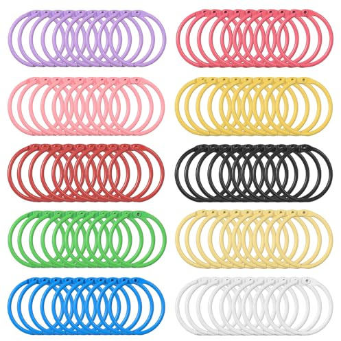 100 Stück Metall Buchringe 30mm, Schlüsselringe Bunt Ringbuch Ringe für Karteikarten Ringe, Mehrfarben Buchbinderinge 30mm, Metall-Ringbücher Ring Metallringe für Fotoalbum Scrapbook DIY Handwerk