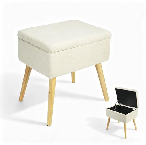 Zedelmaier Sitzhocker mit Stauraum Frottee Beige Quadratisch Holzbeine | Versteckter Stauraum, weicher Frotteebezug und stabile Holzbeine für ein warmes und stilvolles Zuhause.
