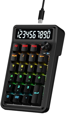 Redragon K733 Teclado Numérico Gasket Cableado RGB 22 Teclas | Modos PC y Cálculo Pantalla Calculadora 10 Dígitos Control Perilla Amortiguación Ruido