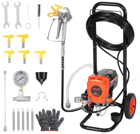 VEVOR Pulverizador de Pintura sin Aire 900 W 3300 PSI, Máquina de Pintura Airless con Carrito, con Cepillo de Limpieza, Manguera, Tubo de Extensión, Boquillas, para Pintar Exteriores, Interiores