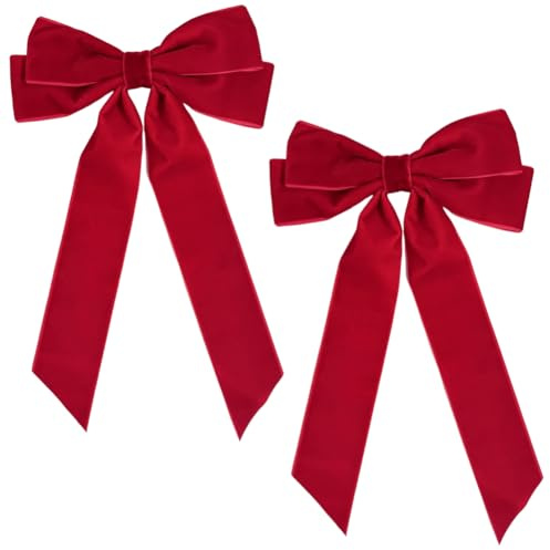 Nœuds à cheveux en velours - Queue de cheval longue - Pinces crocodiles - Accessoire de cheveux pour femmes et filles - Rouge