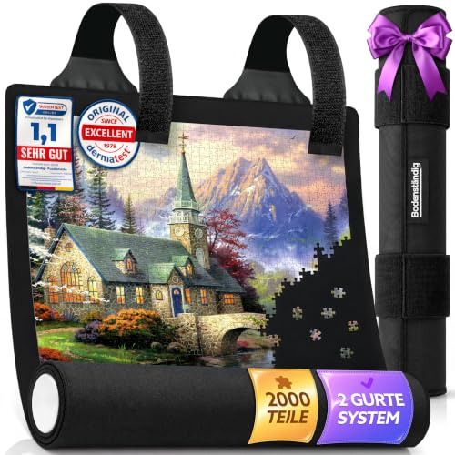 Bodenständig® Puzzlematten für Puzzle bis 2000 Teile – Doppelgurtsystem | In allen Größen Puzzlematte 2000 Teile – Sicheres Aufrollen & Verstauen – Puzzle Matte 90 x 130 cm