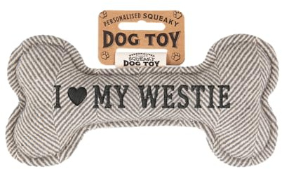 History & Heraldry Personalisiertes Quietschendes Hundespielzeug, Knochen Form, mit `Westie` Aufschrift, Stoffspielzeug für Hunde