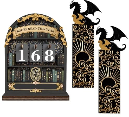 Uppsättning av 3 bokräknare skylt, arbetsrum bibliotek läshörn | Books Read This Year Counter av trä, lästa böcker spårare, 2 bokmärken, bokhylla dekoration, Bookish Stuff