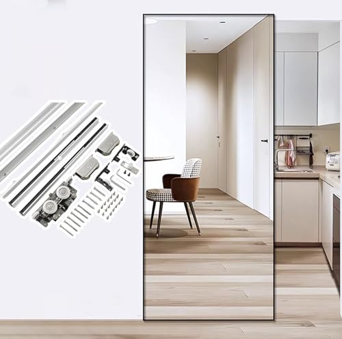 HDYZJQ Porta Scorrevole con Specchio Fantasma Nascosto Senza Binari con Rulli Silenziosi in Nylon, Kit Binari per Porta in Alluminio per Porta Singola(4ft/121.9cm)