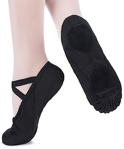 tanzmuster Ballettschuhe Mädchen - Charlie - Geteilte Ledersohle - schwarz Größe 30- Ballettschläppchen für Kinder - Schwarze Tanzschuhe fürs Ballett