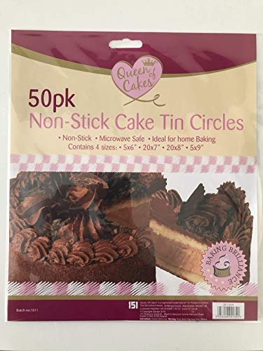 Pack of 50 Non-Stick Cake Tin Circles in 4 Sizes White