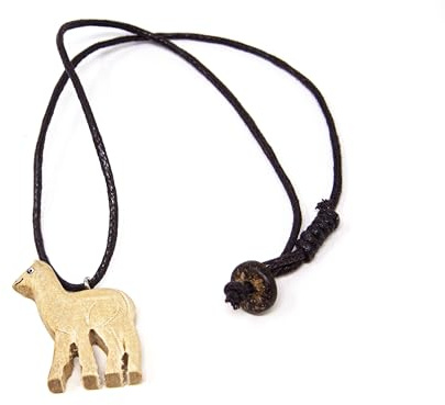 Kette Alpaka beige Holzanhänger Ketten Modeschmuck Holzkette Lama Tier Tiere
