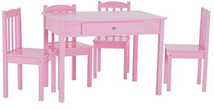 Premier Housewares Kids Table and Chair Set, Fir Wood/MDF, Pink, 5-Piece