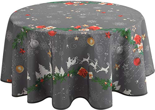 Le linge de Jules Noël gris Fleckabweisende Rund Tischdecke, Weihnachten Grau, 160cm Durchmesser