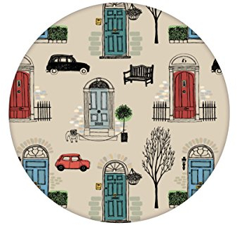 rote Tapete Belgravia mit Londoner Türen, Mini und Cabs angepasst an Little Greene Wandfarben- Vliestapete Grafisch - fröhliche GMM Wandtapete (H:2,6m B: 46,5cm)
