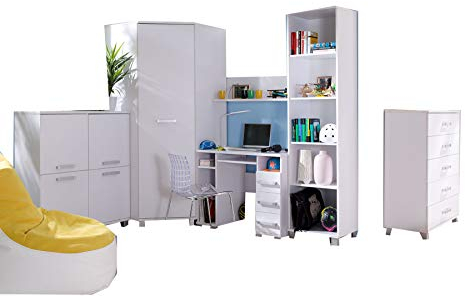 mb-moebel Moderne Wohnwänd Wohnzimmerschrank Wohnzimmer Möbel: 2 x Komode, Eckschrank, Schreibtisch Computertisch, Hängende Regal, Regale Buchstütze, NILS 3 Wenge + Weiß (Farbe: Wenge)