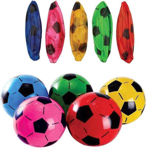 5Pcs PVC Plastic Football 8.5 Inch for Kids Inflatable Beach Ball Soccer Lightweight Balls for Indoor Outdoor Play Party Bag Fillers Deflated