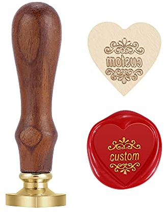 Mogokoyo Customized Kundenspezifische Gravur- Vintage-Stil Rosenholz Wachs Siegelstempel Stempel mit Holzgriff Siegel Personalisierte Segen (Herz- Alphabet Kundenspezifische Gravur)