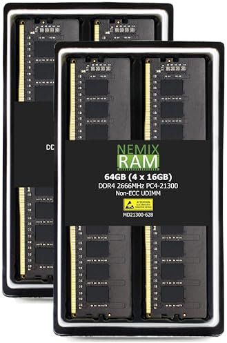 64GB (4x16GB) DDR4-2666MHz PC4-21300 Non-ECC UDIMM 2Rx8 1.2V Unbuffered Memory for Desktop PC by NEMIX RAM