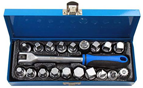 US PRO Tools 20 Piece 3/8 DR Drain Sump Plug Key Set, Keys Oil Din 3298